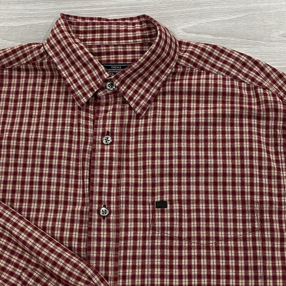 Vintage Nautica Jeans Co Type N-3 Plaid Button Down Shirt Size M Burgundy